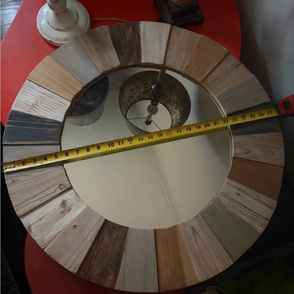 27” Round Wood multicolor Rustic Coastal Mirror